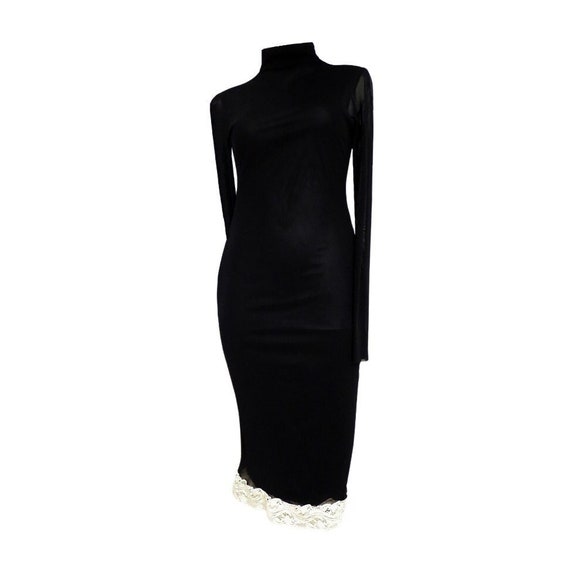 black ribbed long dress Black Ribbed Knit Turtleneck Maxi Dress – BLANK main image 0