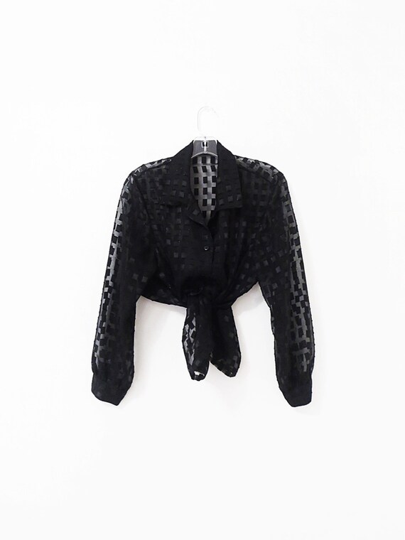 Vintage Sheer Tile Blouse - Black Sheer Blouse - G