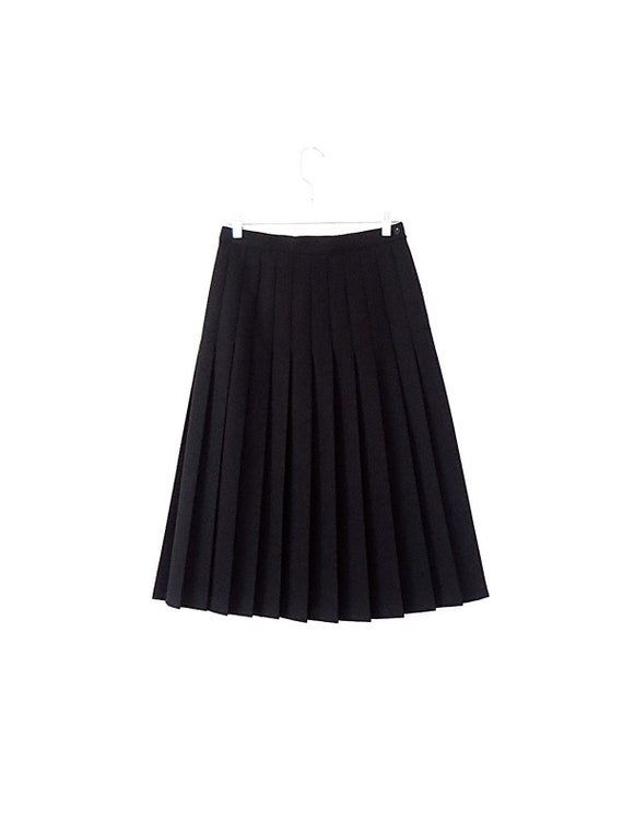 90's Vintage Pleated Midi Skirt - Black Pleated Sk