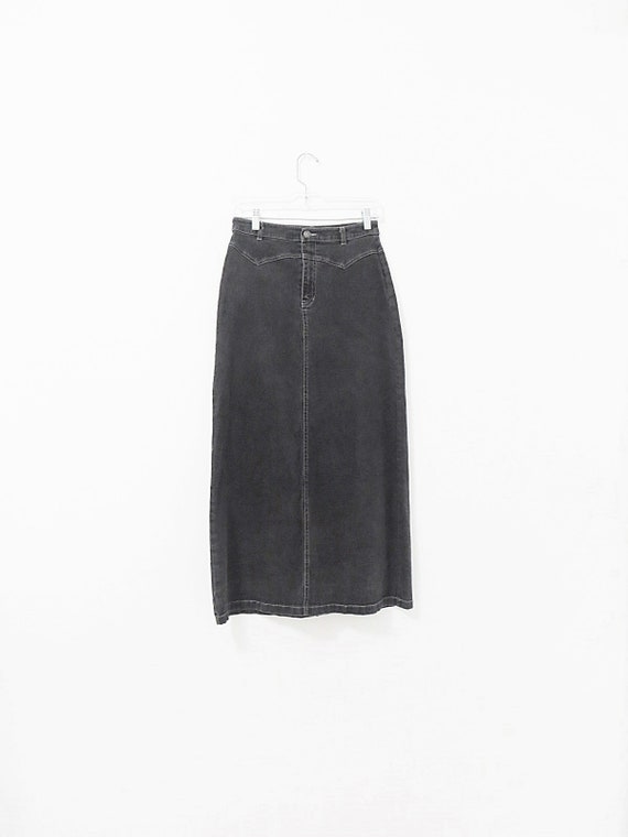 Vintage Denim Maxi Skirt - Stretch Denim Skirt - V