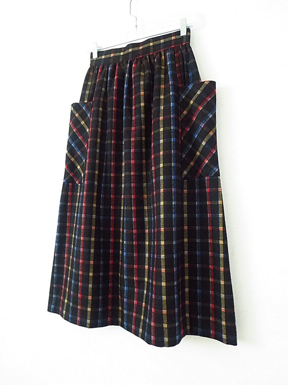 70's Vintage Plaid Skirt - Midi Skirt with Pocket… - image 2