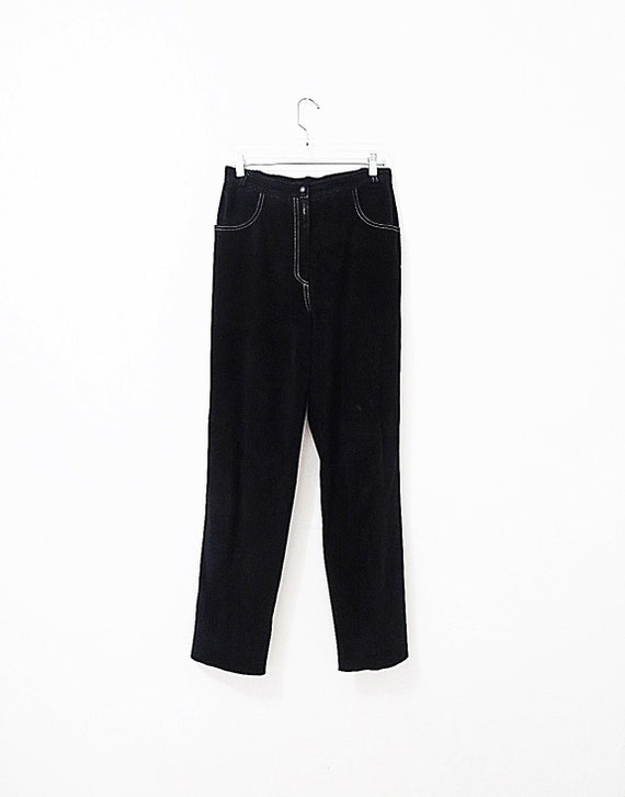 Vintage Suede Pants - Black Suede w/ White Top Sti