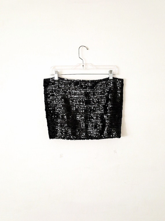 90's Vintage Sequin Tube Top - Black Sequin Top -