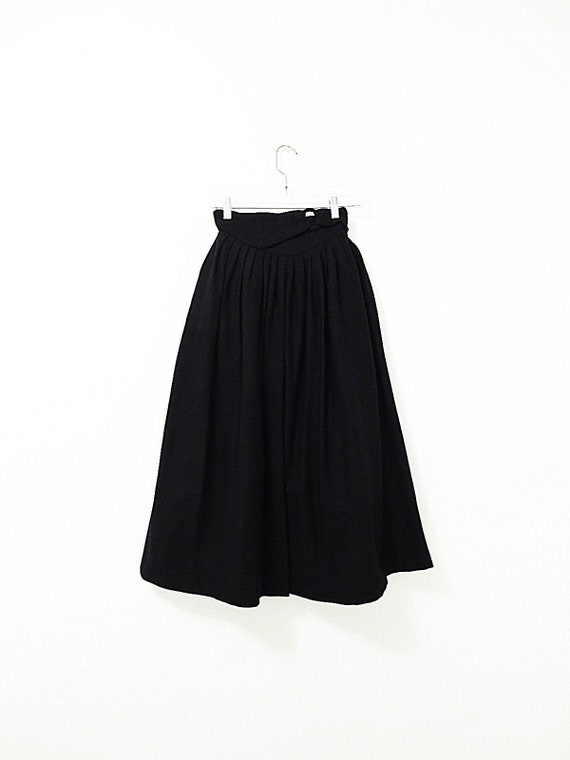 1950's Vintage Pleated Skirt - Black Wool Skirt -