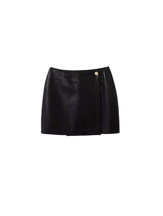 Vintage Black Leather Mini Wrap Skirt Black Lambskin Leather - Etsy