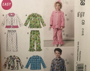 McCalls 6458 Boys and Girls Pajama Pattern Size 1-2-3 and 4-5-6