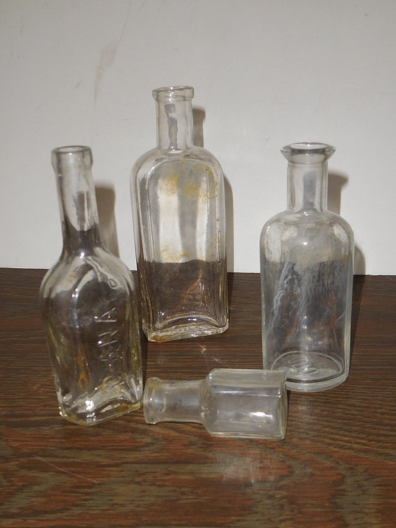 Old Clear Glass Bottles Pop Juice Water Vintage Glass Jars Apothecary Set  Small Antique Occult Decor _ SET of 2 
