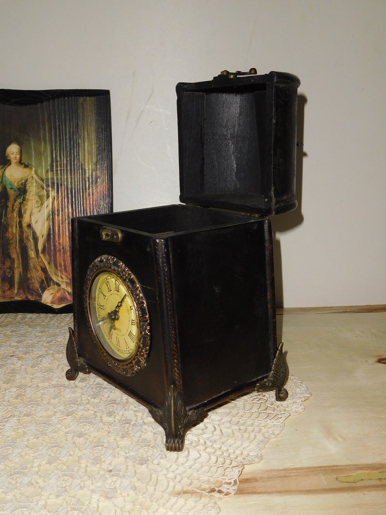 Wooden Jewelry Box with Clock/Fully Functional/Vintage image 2