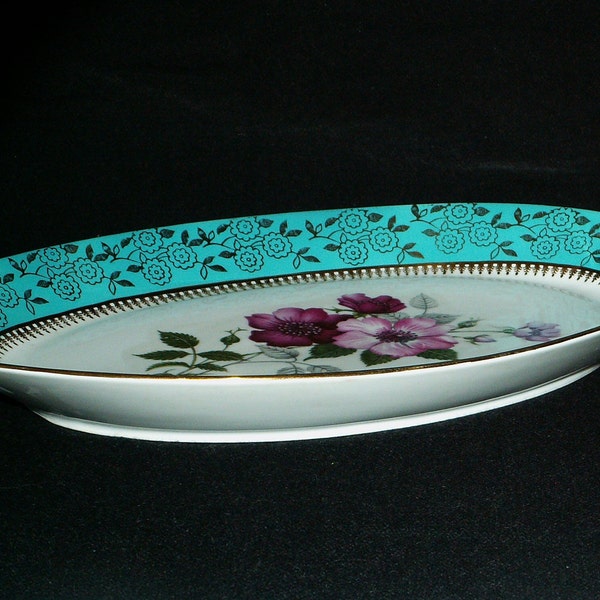 Vintage Oval Porcelain Tray/Decorated gold/Czechoslovakia Around 1950s