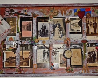 Assemblage Wooden Frame/Vintage Photos/Wall Hanging/Watches/Decoration/Free Shipping