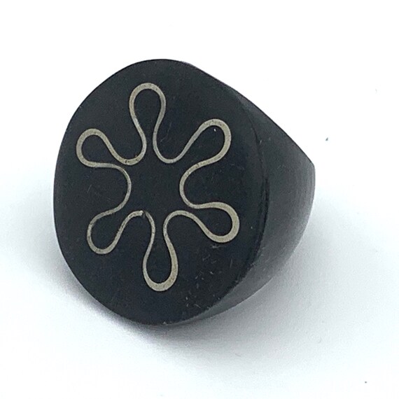 Circle Flat Top Ring, Circle Front Silver Flower … - image 4