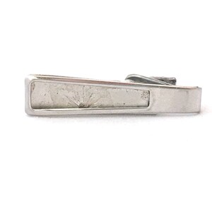 Vintage Silver Tone Tie Tack, Inset Burst Etched Tie Bar, Retro Sunburst Design Tie Clasp, Distressed Rectangle Tie Clip