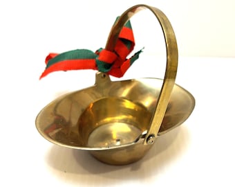 Koszyk z uchwytem z mosiądzu w stylu vintage, miseczka na drobiazgi, rustykalny wystrój, miniaturowy koszyk prezentowy, miseczka na klucze, mydelniczka