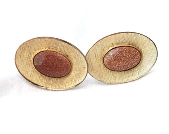 Boutons De Manchette Vintage Swank - Style Mid-Century Planétaire, Forme Ovale, Dorés