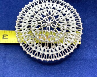 Silver Medallion Brooch Sarah Coventry Openwork Round Filigree Pin