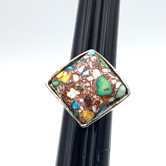 Colorful Tilted Square Ring Silver Tone Rhombus S… - image 5