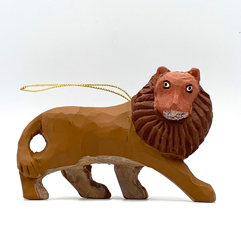 Wooden Lion Ornament Male King of the Jungle Figurine Etsy