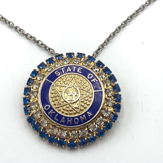 State of Oklahoma Necklace, Blue and Gold Bling R… - image 2