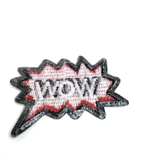 Wow Embroidered Patch Speech Bubble Red Black Whi… - image 3