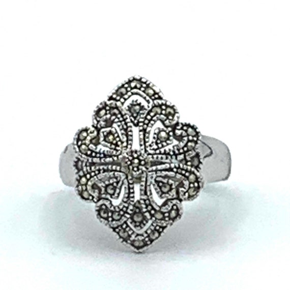 Art Nouveau Marcasite Silver Scrollwork Ring, Ope… - image 6