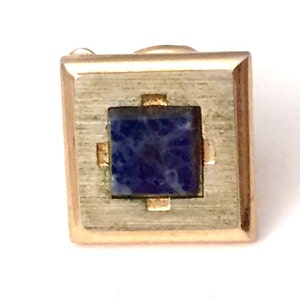 Gold Tone Square mit blauem Marmor Stein Quadrat Krawatte Tack, Gold und Blau Krawatte Tack