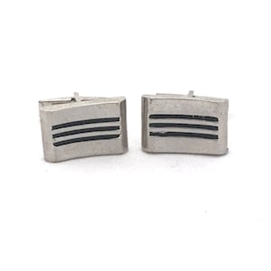 Silver Tone Rectangle Cufflinks, Minimalist Gray and Black Cufflinks, Vintage Embellished Cuff Links, Geometric Cufflinks Steampunk