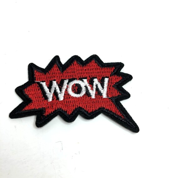 Wow Embroidered Patch Speech Bubble Red Black Whi… - image 2