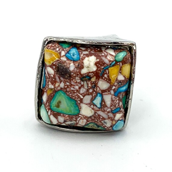 Colorful Tilted Square Ring Silver Tone Rhombus S… - image 10
