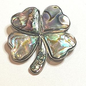 Vintage Abalone Clover Brooch Pin Made In Mexico Alpaca Silver Abalone Shell Inlay Four Leaf Design