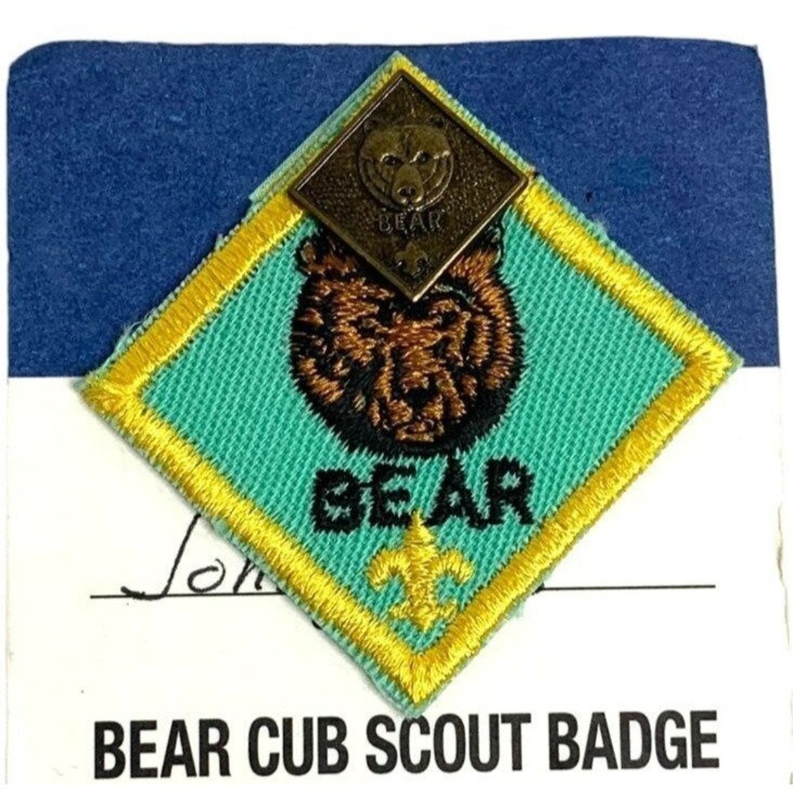 Bear Cub Scout Pin and Patch Sew on Embroidered Yellow Green Patch - Etsy