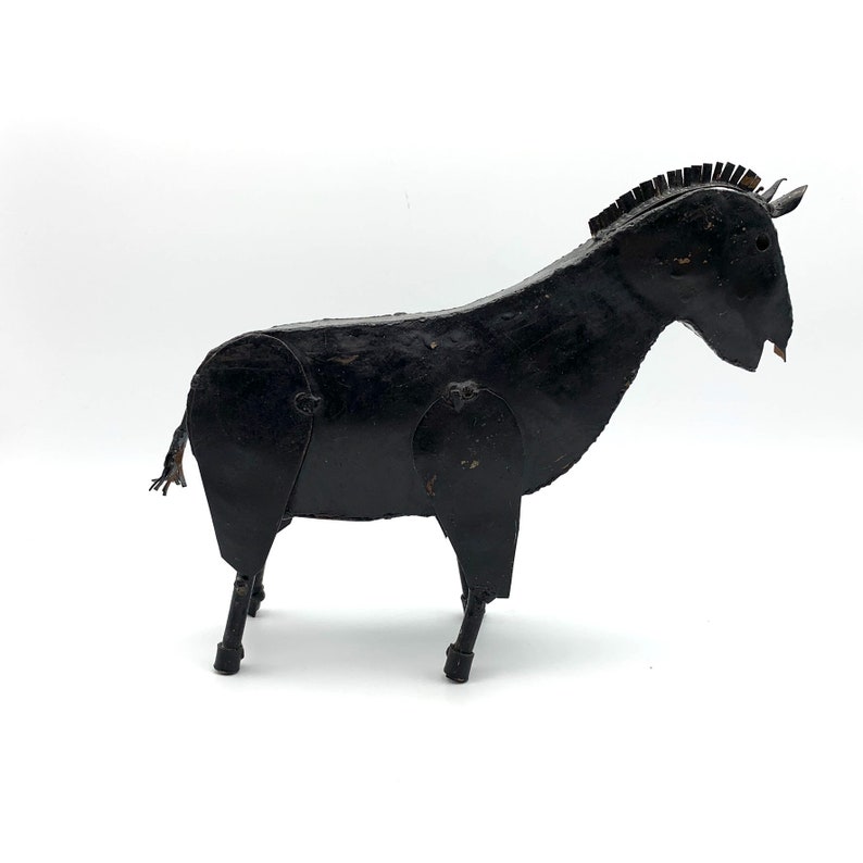 Rustic Metal Donkey Sculpture Primitive Black Horse Figurine Etsy