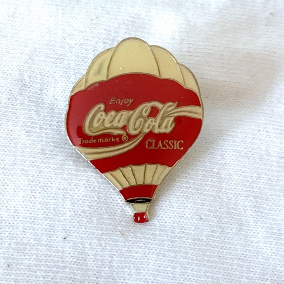 Enamel Coca Cola Hot Air Balloon Pinback Button P… - image 1