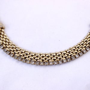 Collana con catena color oro e strass, collana a catena larga con lunghezza regolabile
