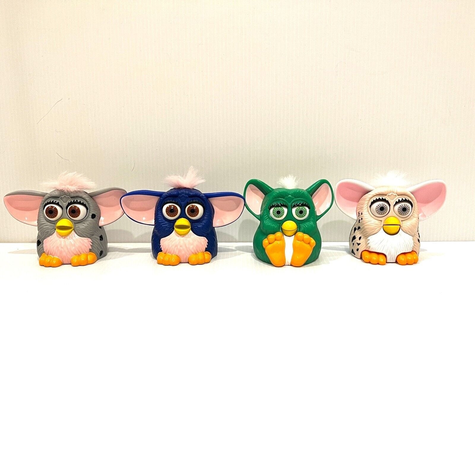 Furby 1998 Lot of 4 McDonalds Happy Meal Toys Eye Blink Ear Wiggle Works 3" Tall