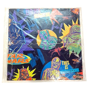 Star Wars Retro Gift Wrap Bright Neon Colors Luke Obi Wan R2-D2 Vintage Flat Wrapping Paper