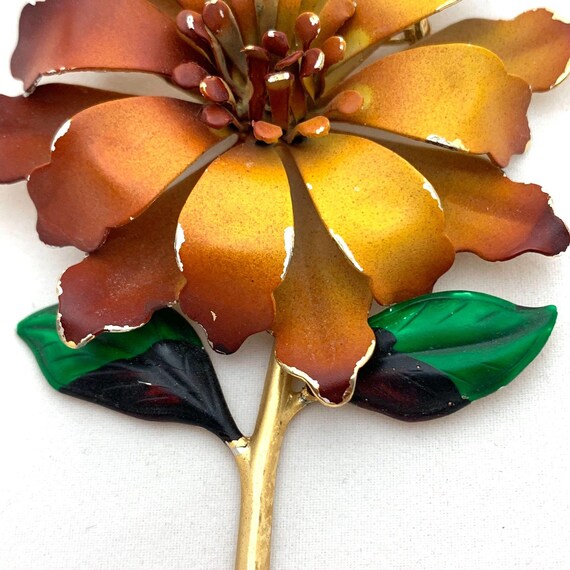 Big Orange 3D Flower Brooch Fall Colors Vintage E… - image 8