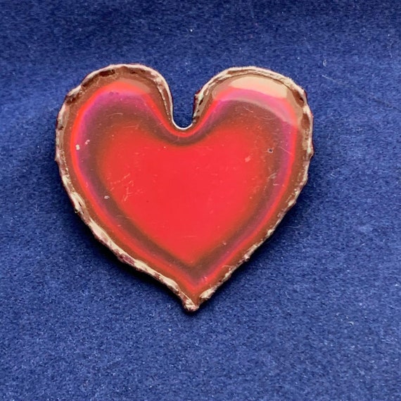 Pink Red Metal Heart Brooch Modernist Valentine’s… - image 2