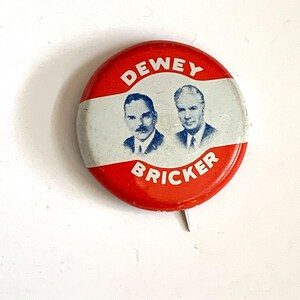 Dewey Bricker Pinback Button Pin Thomas Dewey Épingle politique