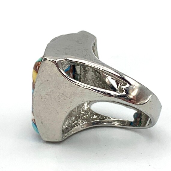 Colorful Tilted Square Ring Silver Tone Rhombus S… - image 7