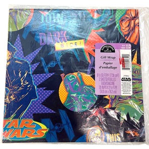Vintage Hallmark Star Wars Flat Gift Wrap Darth Vader Boba Fett