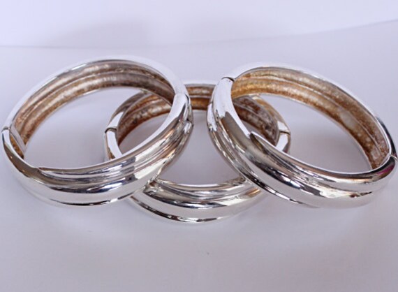 Silver Tone Spring HInged Bracelet, Stainless Ste… - image 3