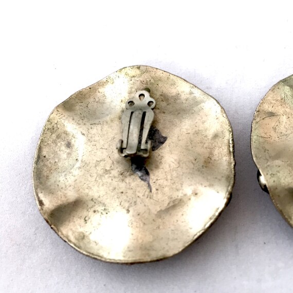 Round Silver Clip On Earrings, Modernist Style Ea… - image 5