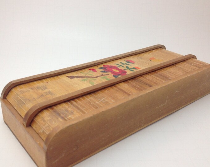 Vintage Two Section Wooden Roll Top Pencil Box Etsy UK