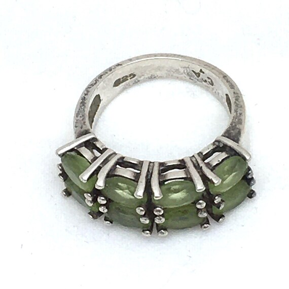 Double Row Peridot Ring, 8 Oval Stone Light Green… - image 3