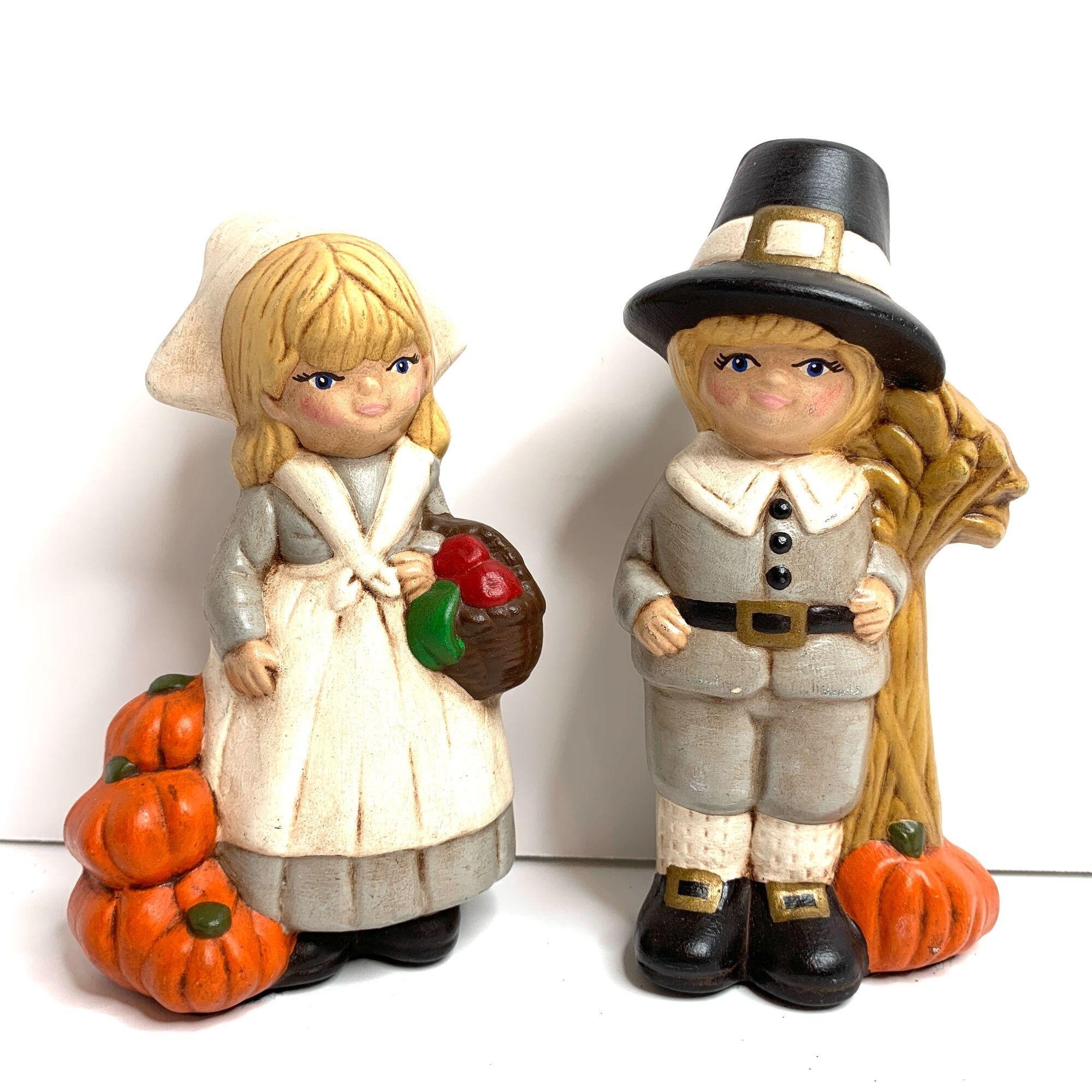 2 Ceramic Pilgrim Boy Girl Pair Figurines Thanksgiving Decor Etsy UK