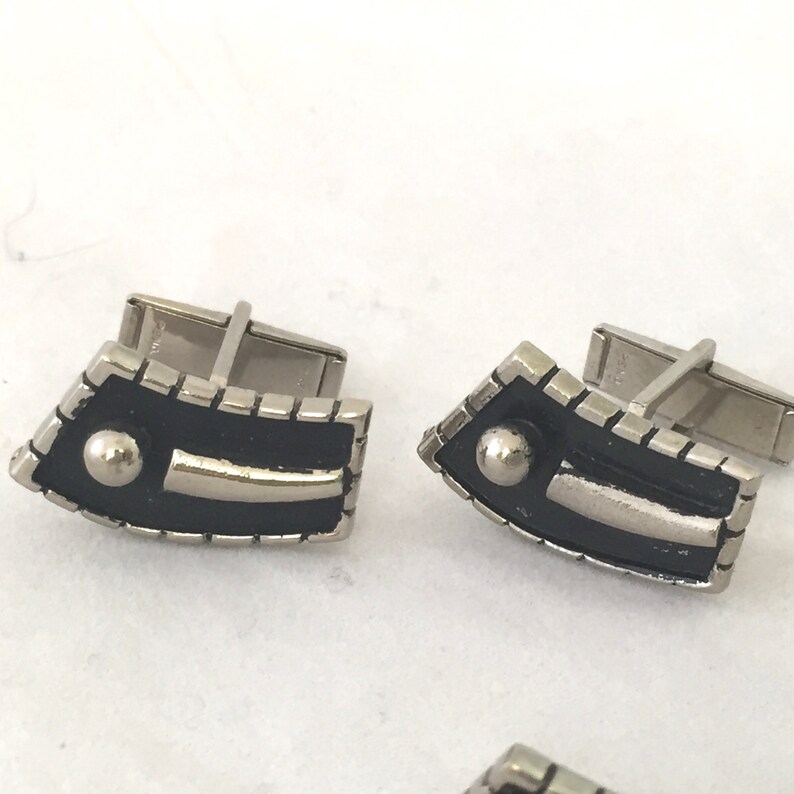 Vintage Art Deco Cufflinks and Tie Bar Set Mid Century Modern Etsy