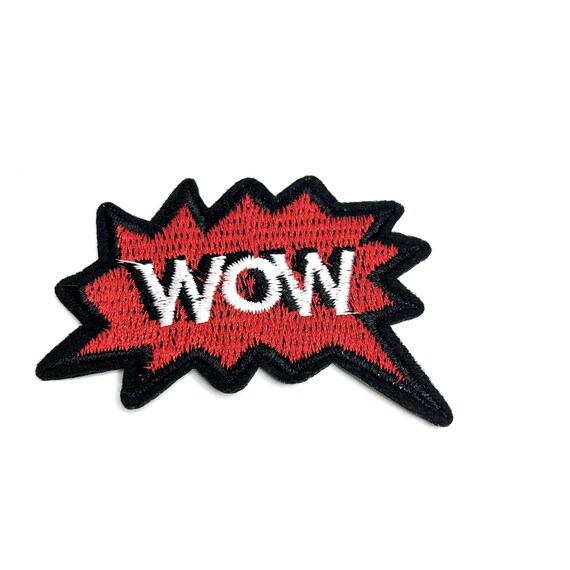 Wow Embroidered Patch Speech Bubble Red Black Whi… - image 1