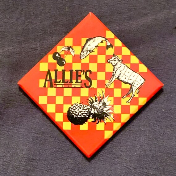 Square Allie's Pinback Button Pin Red Yellow Cow F