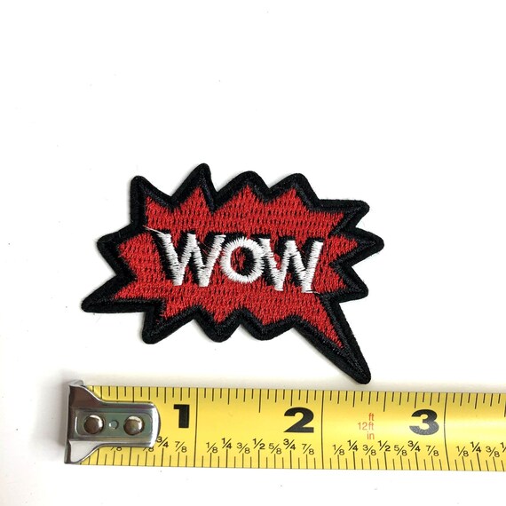 Wow Embroidered Patch Speech Bubble Red Black Whi… - image 4