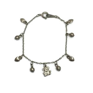 Child&#39;s Silver Tone Teddy Bear Charm Bracelet, Bear and Hearts Bracelet, Vintage Claire&#39;s Baby Charm Bracelet, Tarnished Silver Look